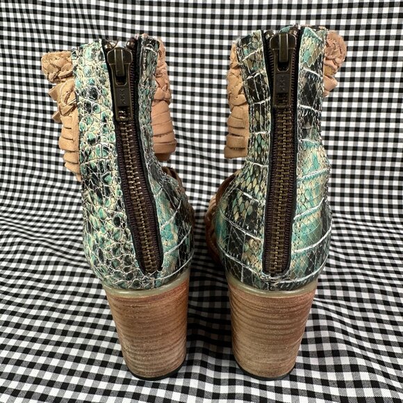 FREEBIRD Bela Taupe Tan Leather Strappy Western Turquoise Boot Heel Women's 8 - Picture 3 of 6